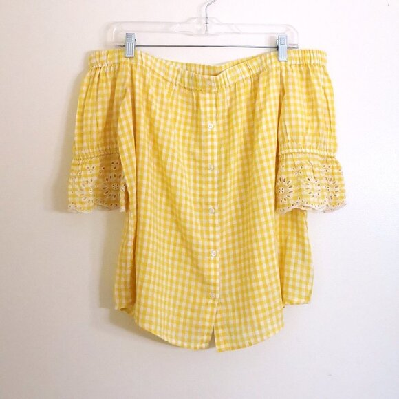 Lot of 2 New Old Navy Cotton Gingham Off The Shoulder/Boho Shoulder Tie Tops - Picture 2 of 9